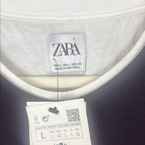 Zara Black and White Trim Mock-Neck Long Sleeve Tee Size Large - Picture 3 of 11